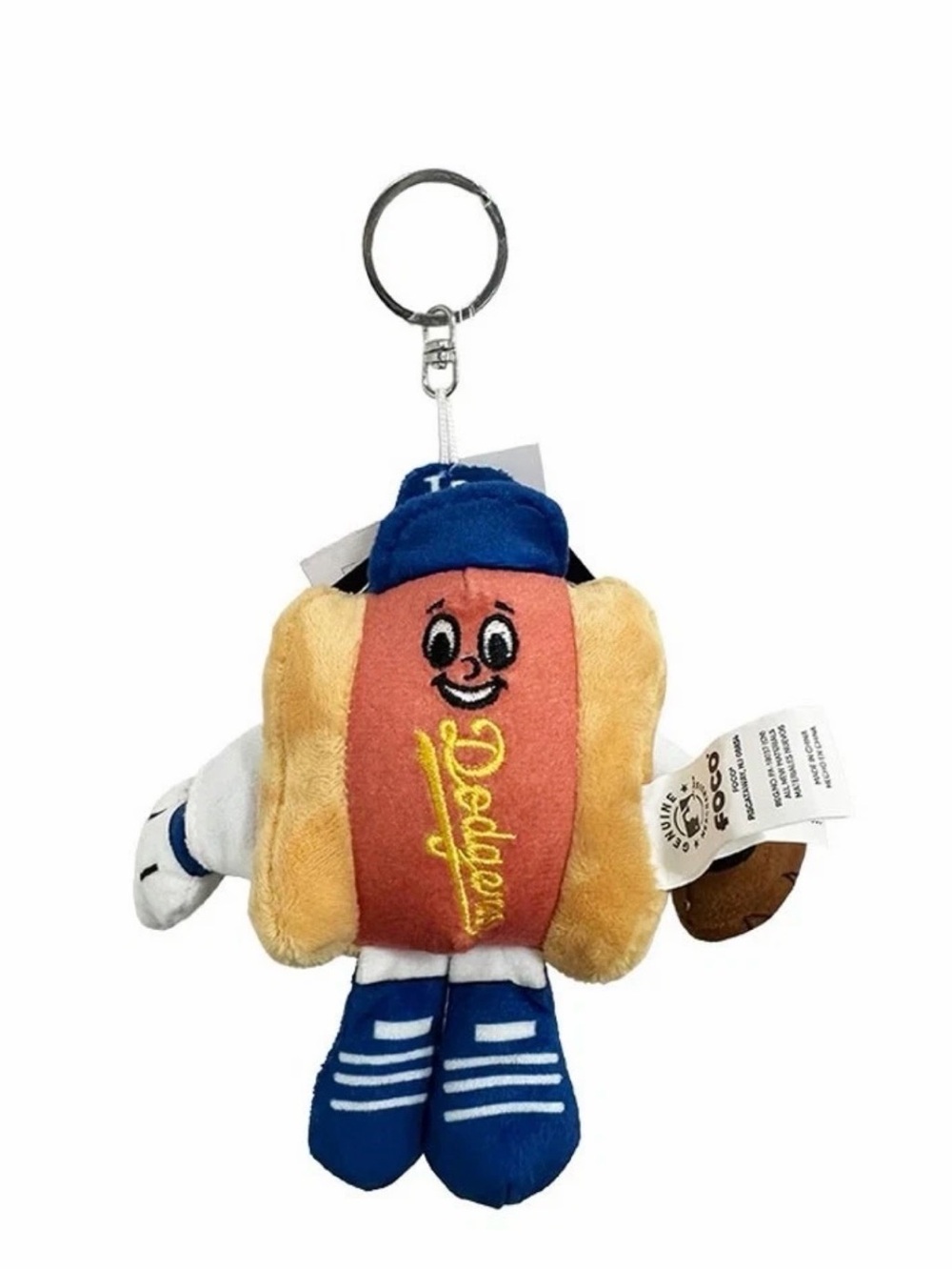 Los Angeles Dodgers Hot Dog Plush Keychain - Blue, Tan - Dodger Dog Keychain